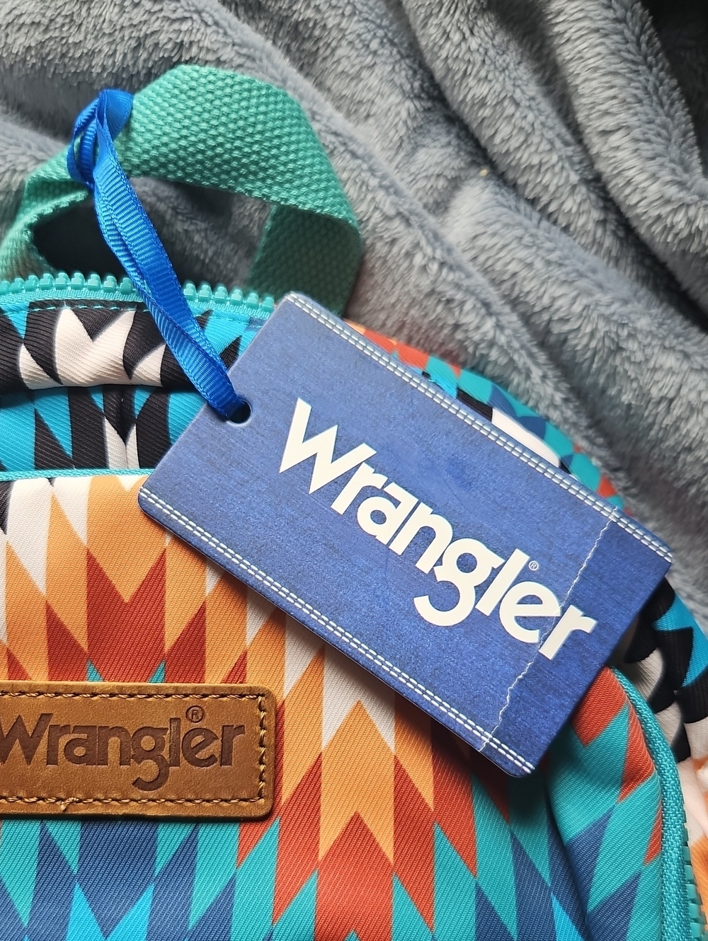 Wrangler Turquoise & Orange Chevron Pattern Mini Backpack - Picture 2 of 5